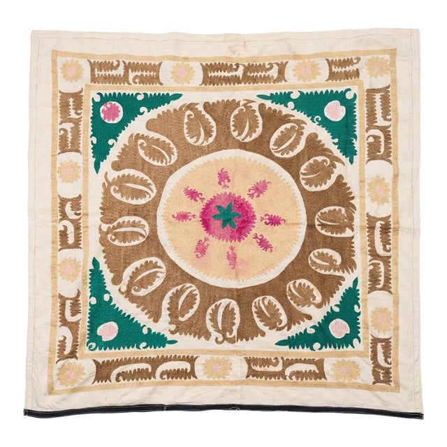 Boho Neutral Tan Suzani From Tashkent For Sale
