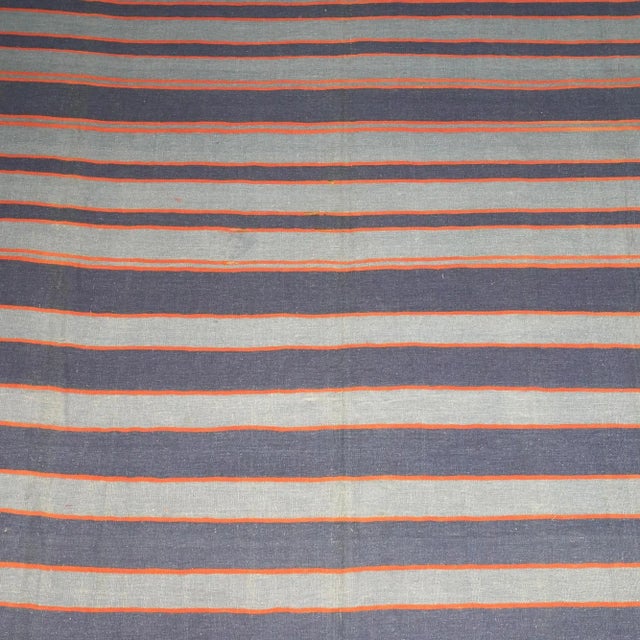 Rug & Kilim Vintage Dhurrie Rug in Bluewith Stripes, From Rug & Kilim For Sale - Image 4 of 6