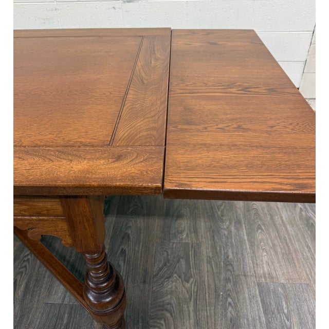 Vintage Old English Tudor Jacobean Revival Style Oak Draw Leaf Dining Table For Sale - Image 15 of 18