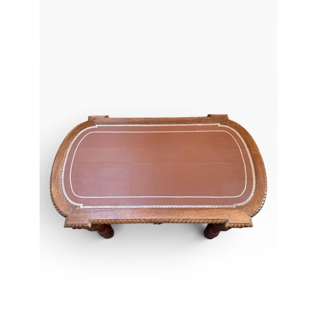 Renaissance Revival Oak Writing Desk With Tooled Leather Top, Late 19th–Early 20th Century For Sale In Boston - Image 6 of 18
