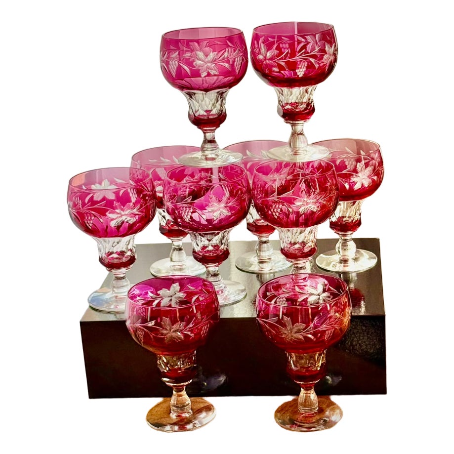 Vintage Vignes Ruby Crystal Wine Goblets from Val Saint Lambert, 1950 ...