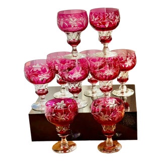 Vintage Vignes Ruby Crystal Wine Goblets from Val Saint Lambert, 1950, Set of 10 For Sale