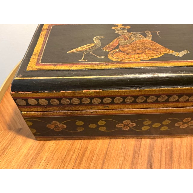 Vintage Hand-Painted Indian Wooden Box With Figural Court Scene For Sale - Image 13 of 14