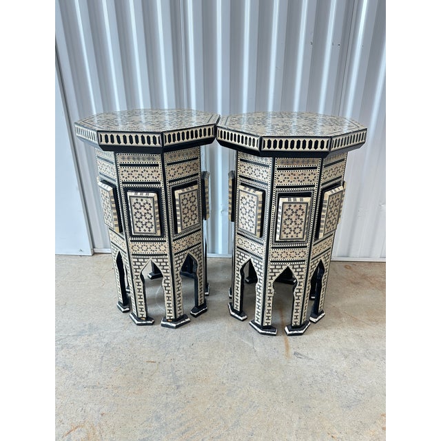 Vintage Moroccan Inlaid Side Tables-a Pair For Sale In New Orleans - Image 6 of 12