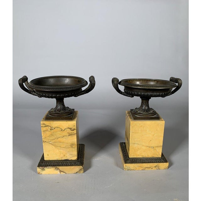 Pair of Charles X period cups in Siena yellow marble, Restoration period For Sale
