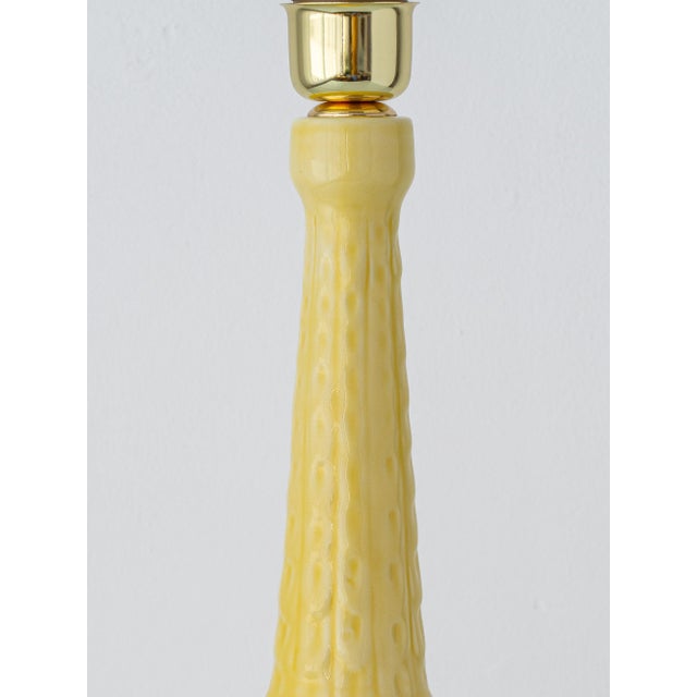 Butter Yellow Ceramic Table Lamp with Pink Silk Pleated Shade from Casa Pupo, Spain, 1960s For Sale - Image 10 of 15