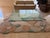Large Karl Springer Lucite Leg Coffee Table, glass top is 0.75 thick. Glass top without legs is 53.75" by 65.50". The...