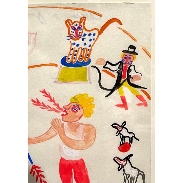 Paper Malcah Zeldis, Malcah Zeldis Folk Art Gouache Painting Outsider Artist Circus Fire Eater, Tiger, 1982 For Sale - Image 7 of 9