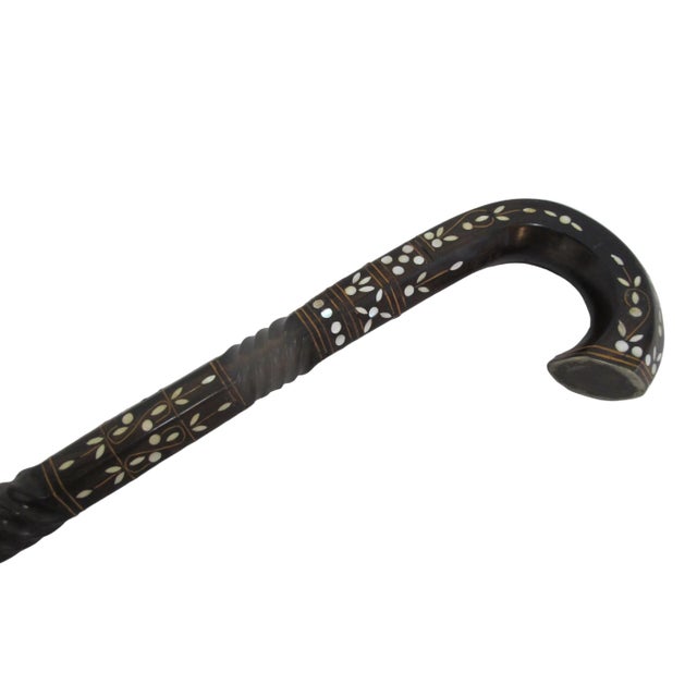 Crescent Moon & Star Inlaid Wood Mother of Pearl Cane Walking Stick For Sale - Image 9 of 12