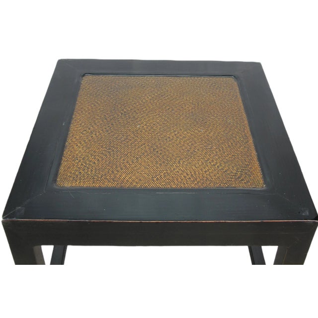 Chinese Rattan Top and Black Lacquer Square Vintage Accent or Side Table For Sale - Image 3 of 5