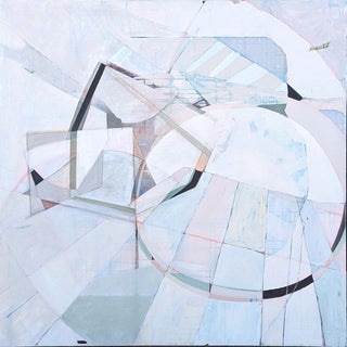Kristen Anton “G’s Paper City” Contemporary Pastel Peach and Blue Toned Abstract Painting, 2021 For Sale