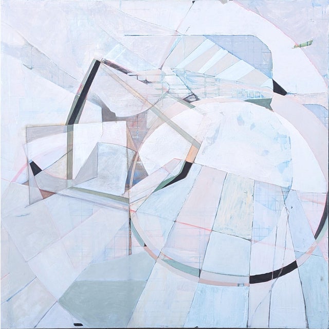 Kristen Anton “G’s Paper City” Contemporary Pastel Peach and Blue Toned Abstract Painting, 2021 For Sale