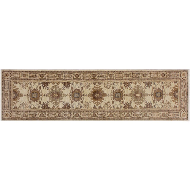 Boho Chic Ziegler Beige/Brown Wool Runner Rug- 2'6'' X 10'1'' For Sale - Image 9 of 10