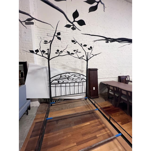 Black Queen Size Simply Santa Fe Bespoke Wrought Iron Botanical Canopy Bed Frame For Sale - Image 8 of 12