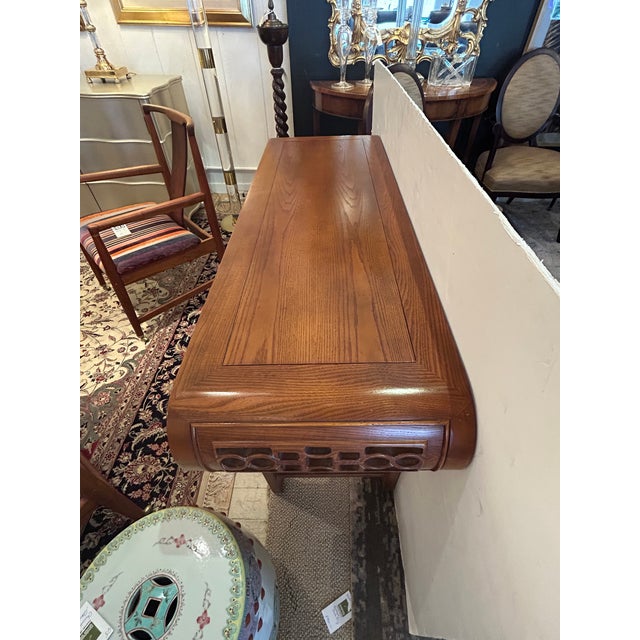 Carved Oak Vintage Asian Style Console Table For Sale - Image 9 of 15