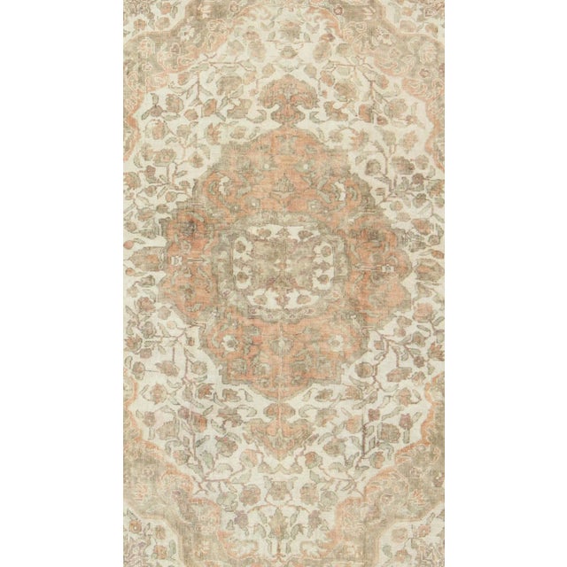 Vintage Turkish Oushak Rug in Peach, Ivory, Light Blue and Light Green Colors For Sale - Image 4 of 10