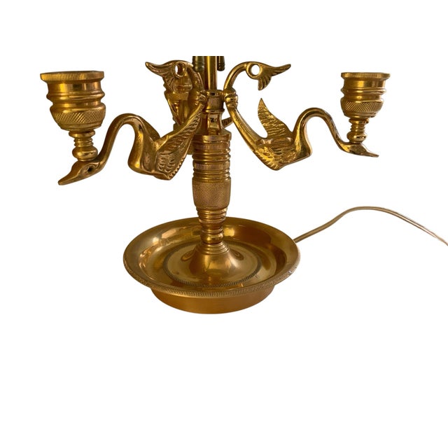 Vintage Wildwood French Empire Candlestick Bouillotte Bronze Table Lamp Triple Swans 25.5" Made in 1980s For Sale - Image 9 of 10