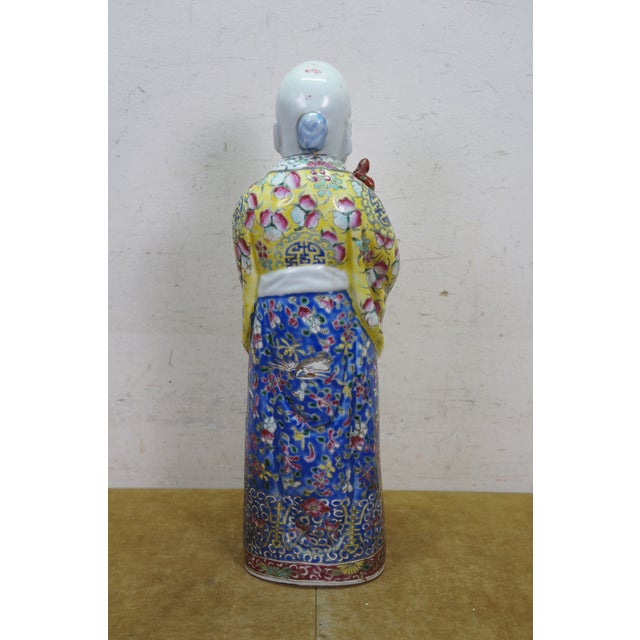 Antique Shouxing Famille Rose Polychrome Incense Burner Longevity Figurine 18" For Sale - Image 10 of 17