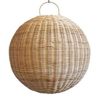 Raw Rattan Contemporary Coastal Globe Pendant Light Large For Sale