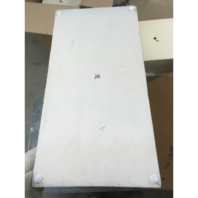 Postmodern Brass & Glass Pedestal Console Sofa Table in Tessellate Stone For Sale - Image 11 of 12