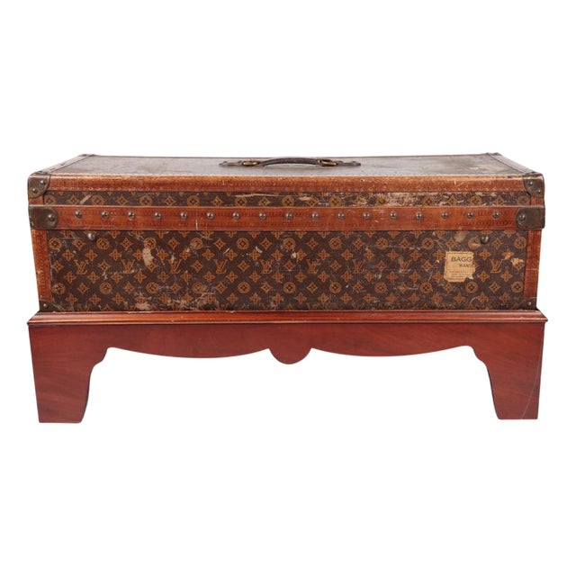 Antique Monogram Cabin Trunk on Custom Stand Case from Louis Vuitton, 1910s For Sale