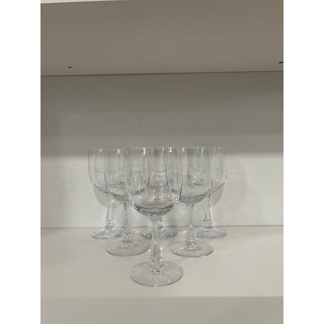 Set of 6 Signed Mid Century Modern Fostoria Wine Glasses in the Fascination Clear Pattern For Sale In Sacramento - Image 6 of 12