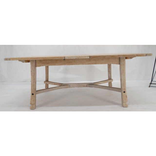 MCM Arts & Crafts Cerused Oak Dining Table w/ 12" Extension Leaf Board Mint For Sale - Image 10 of 12