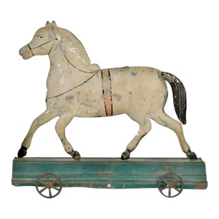 Antique Folk Art Running Horse Pull Toy on Wheels, Circa 1900 For Sale