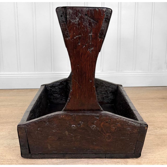 Antique Primitive Wood Iron Strapped Machinist Tool Chest Caddy For Sale - Image 4 of 14