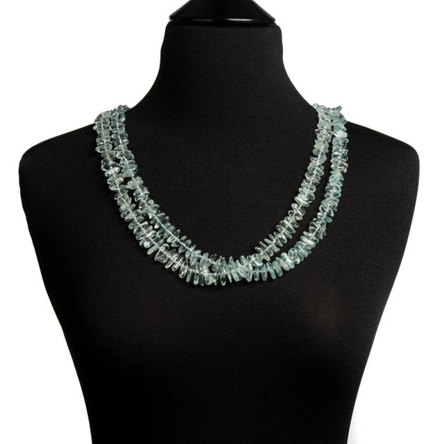 Modern Gump''s Aquamarine Necklace Estate Double Strand 14k Gold Freeform For Sale - Image 3 of 4