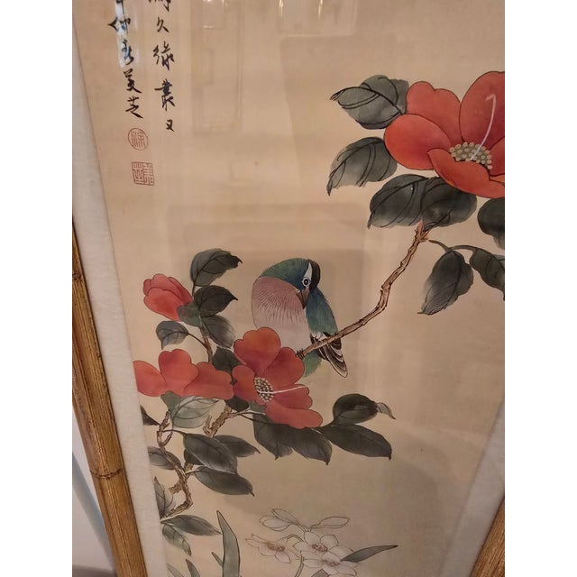 1940s Vintage Asian Wc Painting Signed Bird of Paradise For Sale - Image 5 of 13
