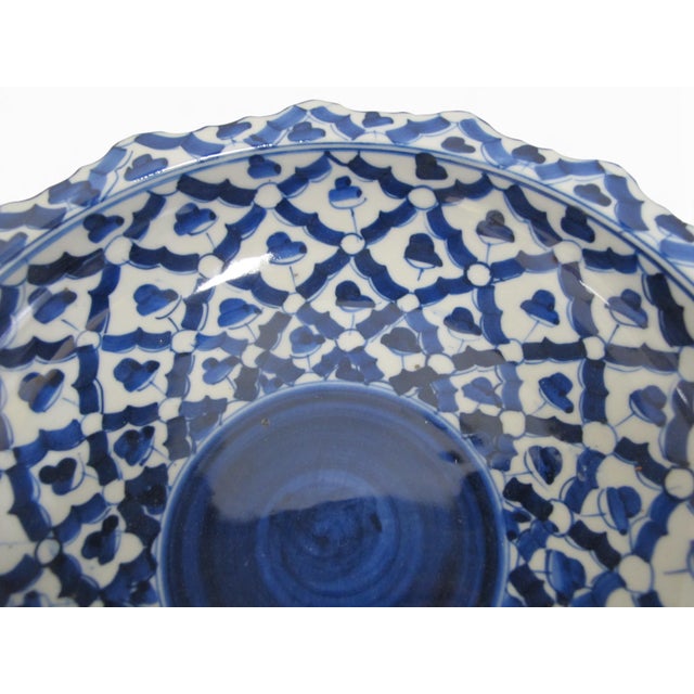 Asian Blue & White Porcelain Pair of Tazza Candy Dish or Candle Holder Set For Sale - Image 4 of 8