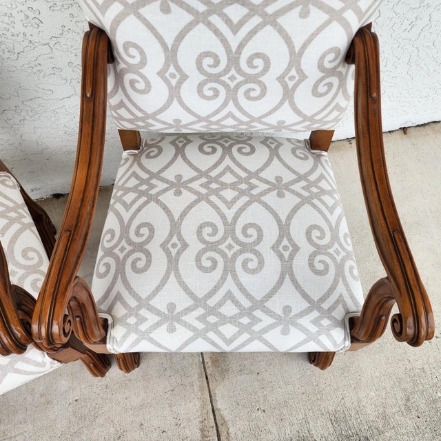 French Louis XIII Os De Mouton Linen Armchairs Pair For Sale - Image 10 of 18