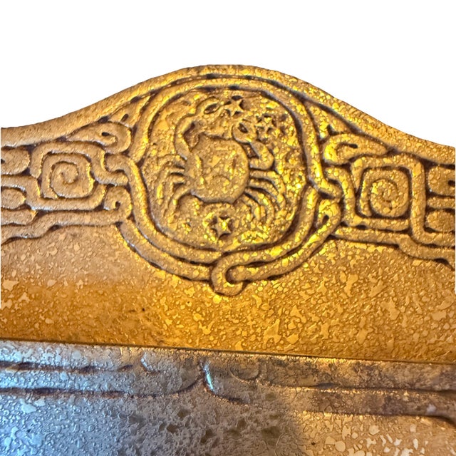 Antique Tiffany Studios bronze doré "Zodiac" desk letter holder, made between 1900-1920 with Tiffany Studios marking on...