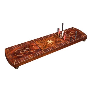Antique Cribbage Board, English, Inlaid Game Scoreboard, Peg Storage, Edwardian For Sale