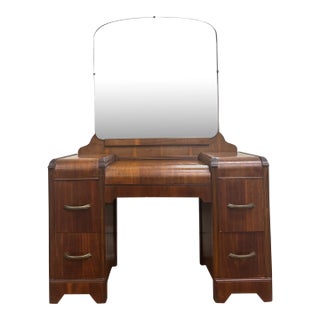Antique Art Deco Satinwood Veneer Sunburst Waterfall Vanity Dressing Table For Sale