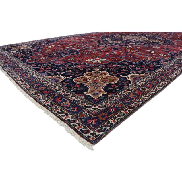 Antique Persian Mashhad Rug with Baroque Victorian Style 10'06 x 19'07. Ravishing and vibrant this hand knotted wool...