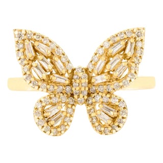 18k Gold Diamond Butterfly Ring Whimsical Jewelry for Her Size 8 For Sale