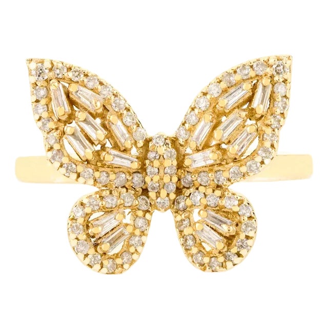 18k Gold Diamond Butterfly Ring Whimsical Jewelry for Her Size 8 For Sale