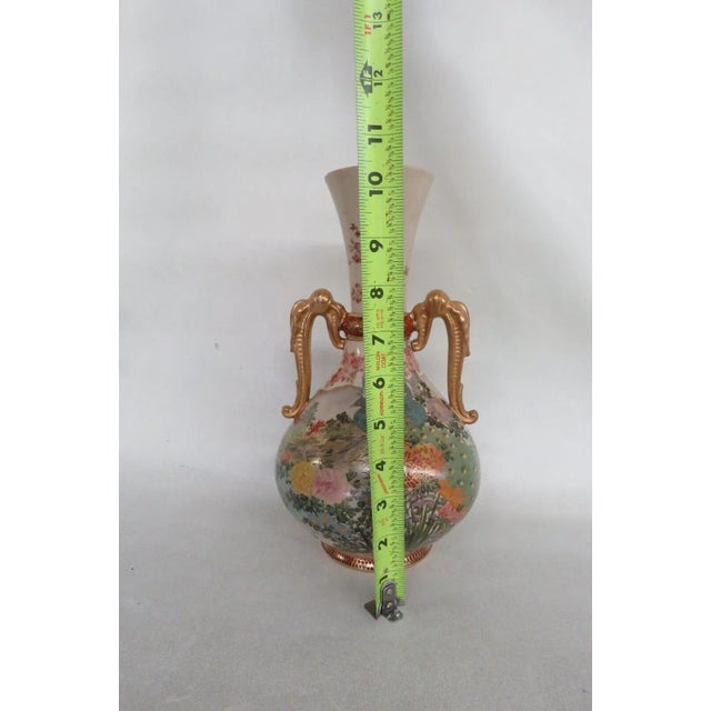 Lc Japan Porcelain Satsuma Style Peacock Floral Double Handle Vase For Sale In Miami - Image 6 of 12
