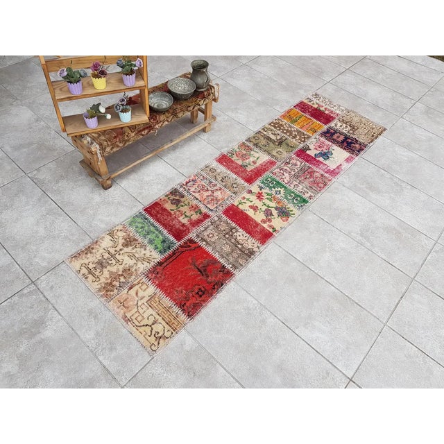 Textile Mid 20th Century Anatolian Handknotted Wool Runner For Sale - Image 7 of 10