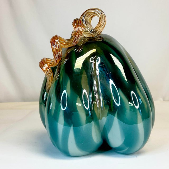 1990s Vintage Hollywood Regency Italian Venetian Blown Glass Pumpkin - Halloween & Thanksgiving For Sale - Image 10 of 10