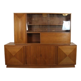 Mid 20th Century Diamond Front Walnut Cabinet W/ Bookcase Topper For Sale