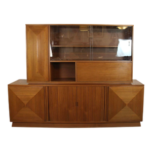 Mid 20th Century Diamond Front Walnut Cabinet W/ Bookcase Topper