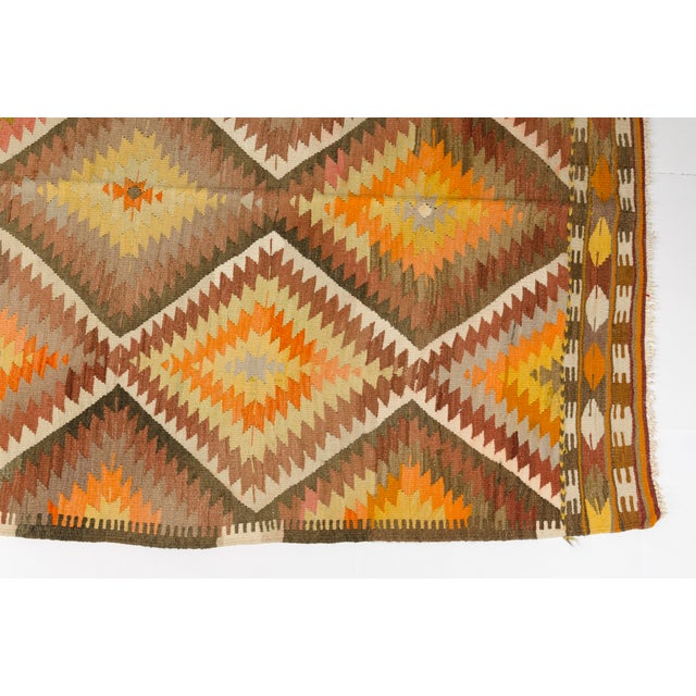 Textile Mid 20th Century Terracotta and Ochre Diamond Design Kilim For Sale - Image 7 of 10