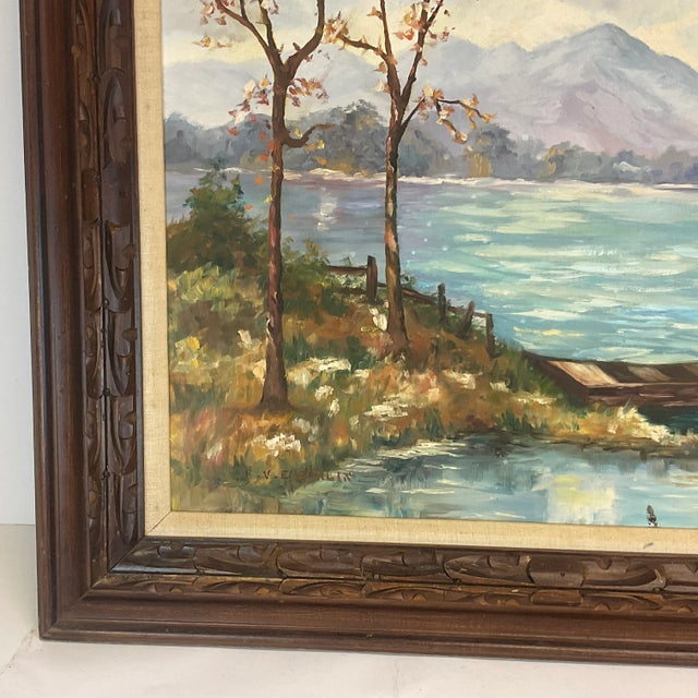 American 1969 Impressionist Original Oil Painting, Wood Row Boat on a Lake, by Frankie Enberlin For Sale - Image 3 of 10