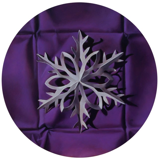 Paper Snowflake 4 by Amy Ordoveza | Oil on aluminum composite panel Snowflake on purple background For Sale