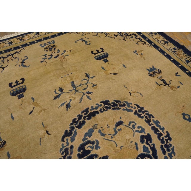 1890s Beige Field Medallion Qing Antique Chinese Peking Carpet Rug 8'8" X 11'5" For Sale - Image 4 of 10