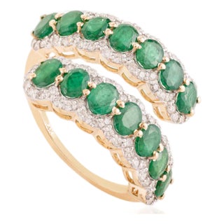 Natural 2 Ct Emerald Open Face Diamond Chic Cocktail Ring Size 5.5 in 14k Gold For Sale