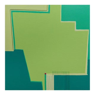 Contemporary Abstract Acrylic, Graphite and Thread on Canvas Painting "Sunny 26°" by Holly Miller For Sale